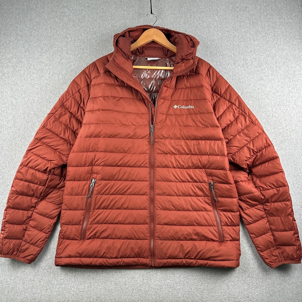Columbia Jacket Mens L Powder Lite Rust Orange Hooded Puffer XM2418